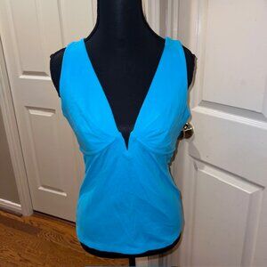 Boston Proper V-Neck Top with Built-In Shapewear in Turquoise (Sz S)